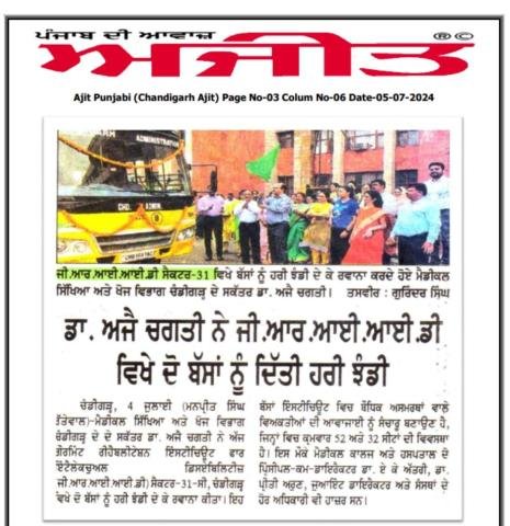 Sh. Ajay Chagti, IAS, Secretary, Medical Education & Research, UT, Chandigarh Flagged off Two Buses For Persons With Intellectual Disabilities. 
