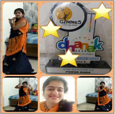 Purva stood second runner up in Online Virtual Dance Competition  organised by Dhanak
